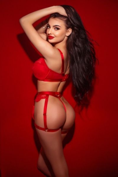 Foxie is looking very sexy with red lips and wearing red underwear 
