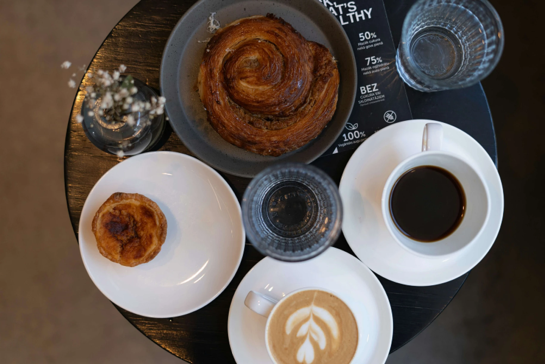coffee and dessert on a table